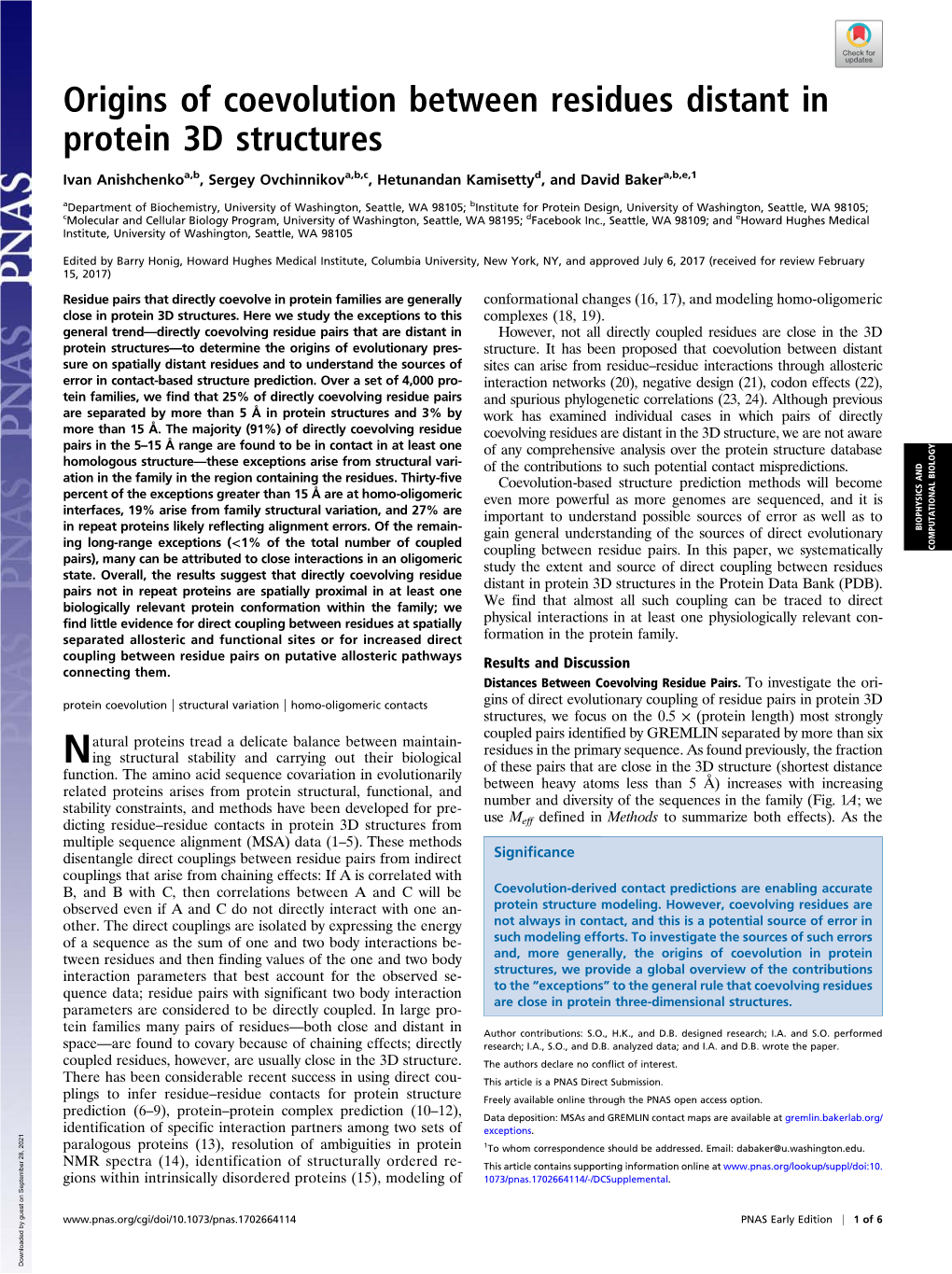 Origins of Coevolution Between Residues Distant in Protein 3D Structures