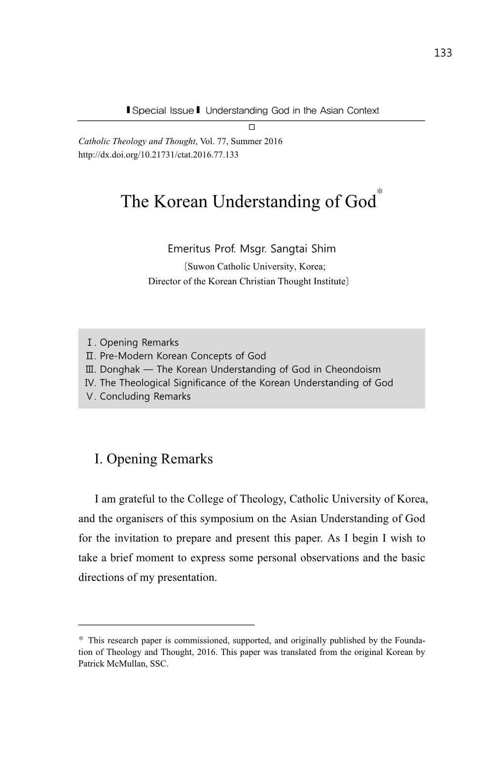 The Korean Understanding of God*