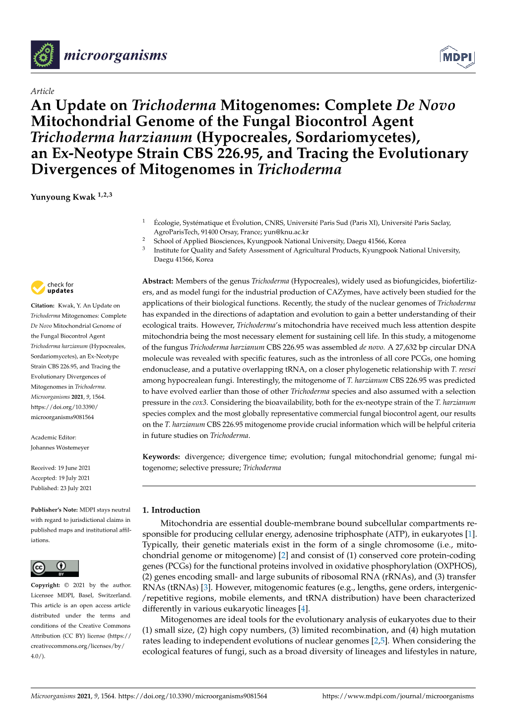 Complete De Novo Mitochondrial Genome of the Fungal Biocontrol