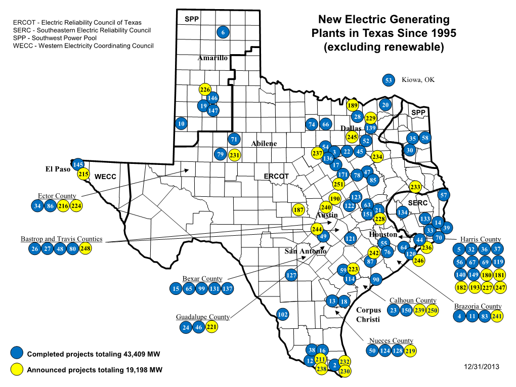 New Electric Generating Plants in Texas Since 1995 (Updated 12/31/2013)