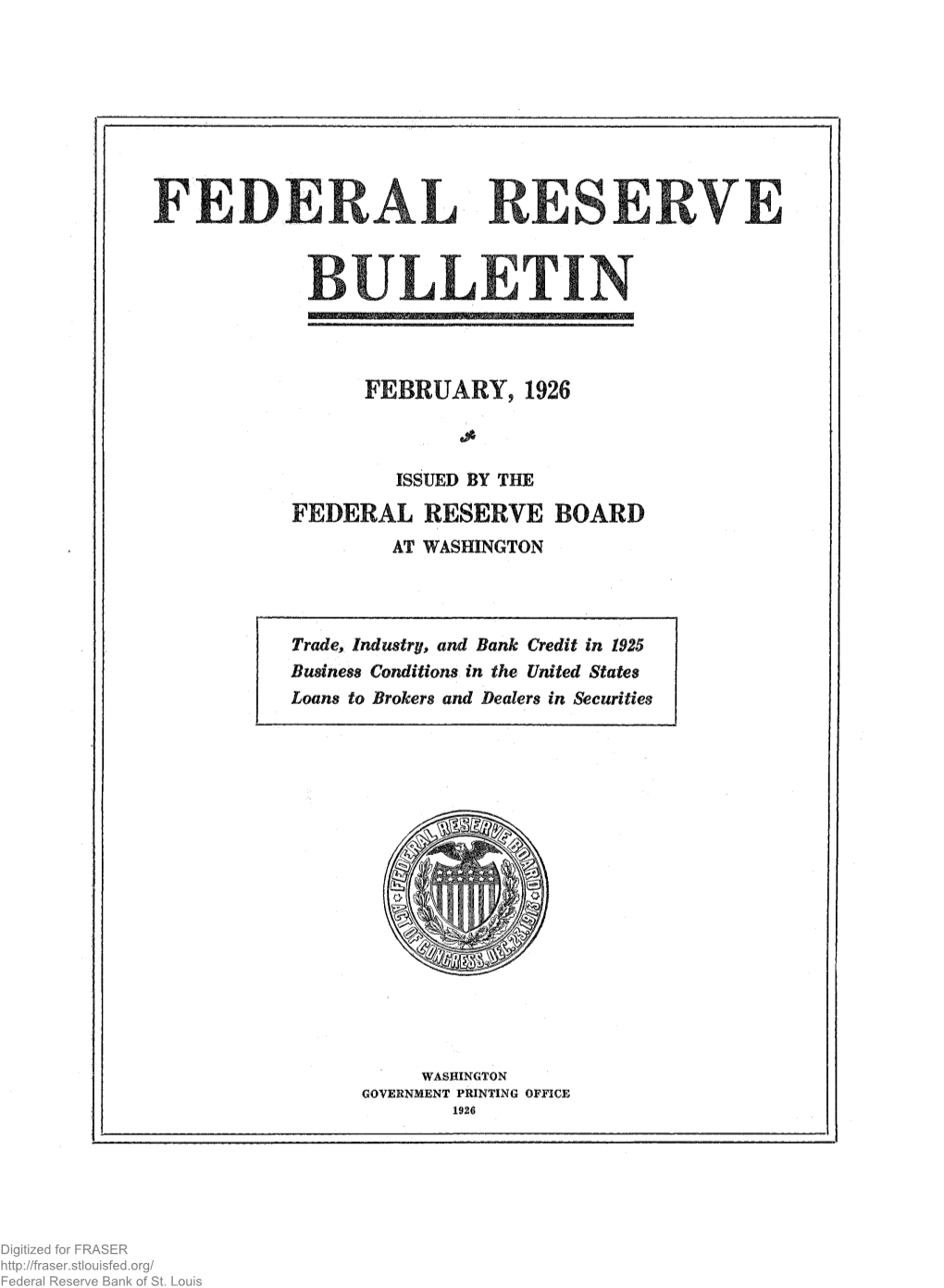 Federal Reserve Bulletin February 1926