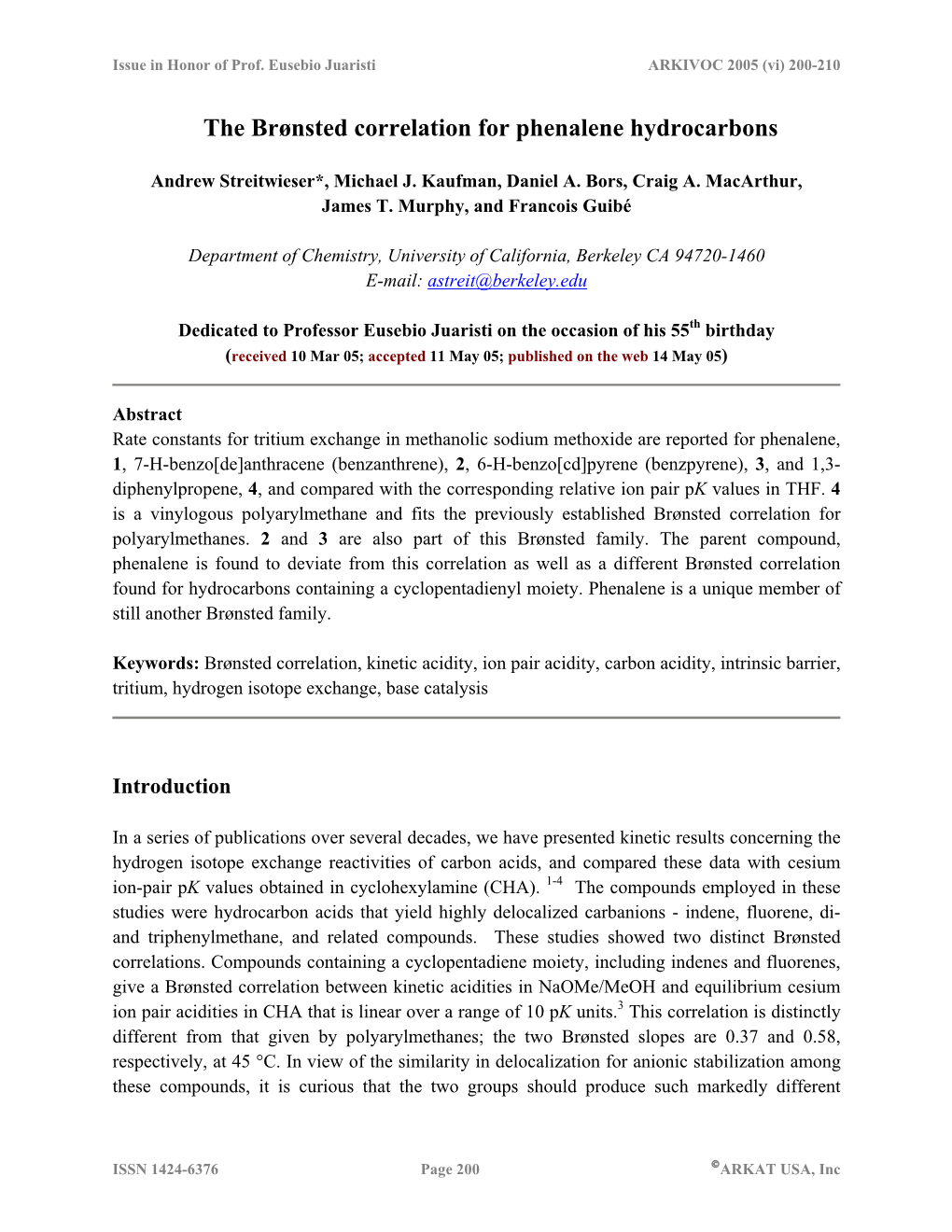 The Brønsted Correlation for Phenalene Hydrocarbons