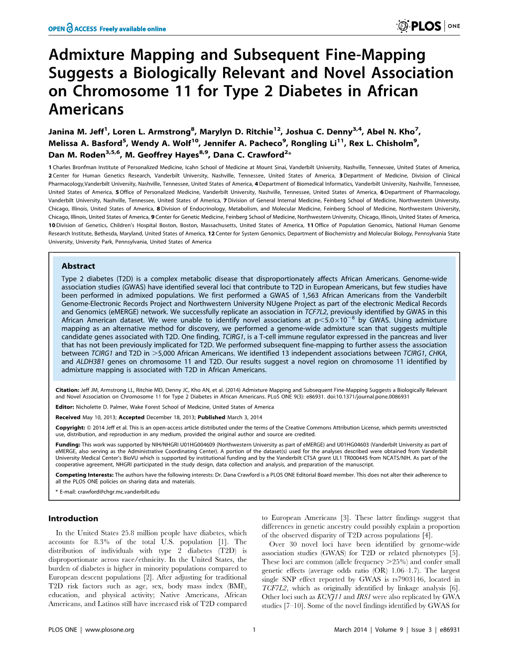 Admixture Mapping and Subsequent Fine-Mapping Suggests a Biologically Relevant and Novel Association on Chromosome 11 for Type 2 Diabetes in African Americans