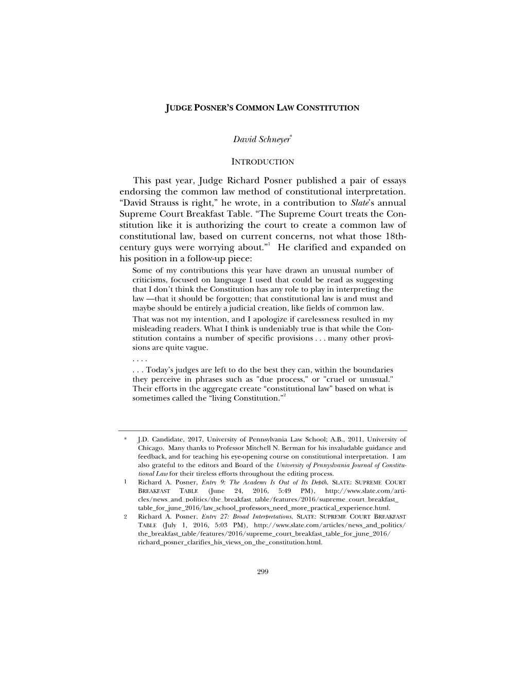 JUDGE POSNER's COMMON LAW CONSTITUTION David Schneyer