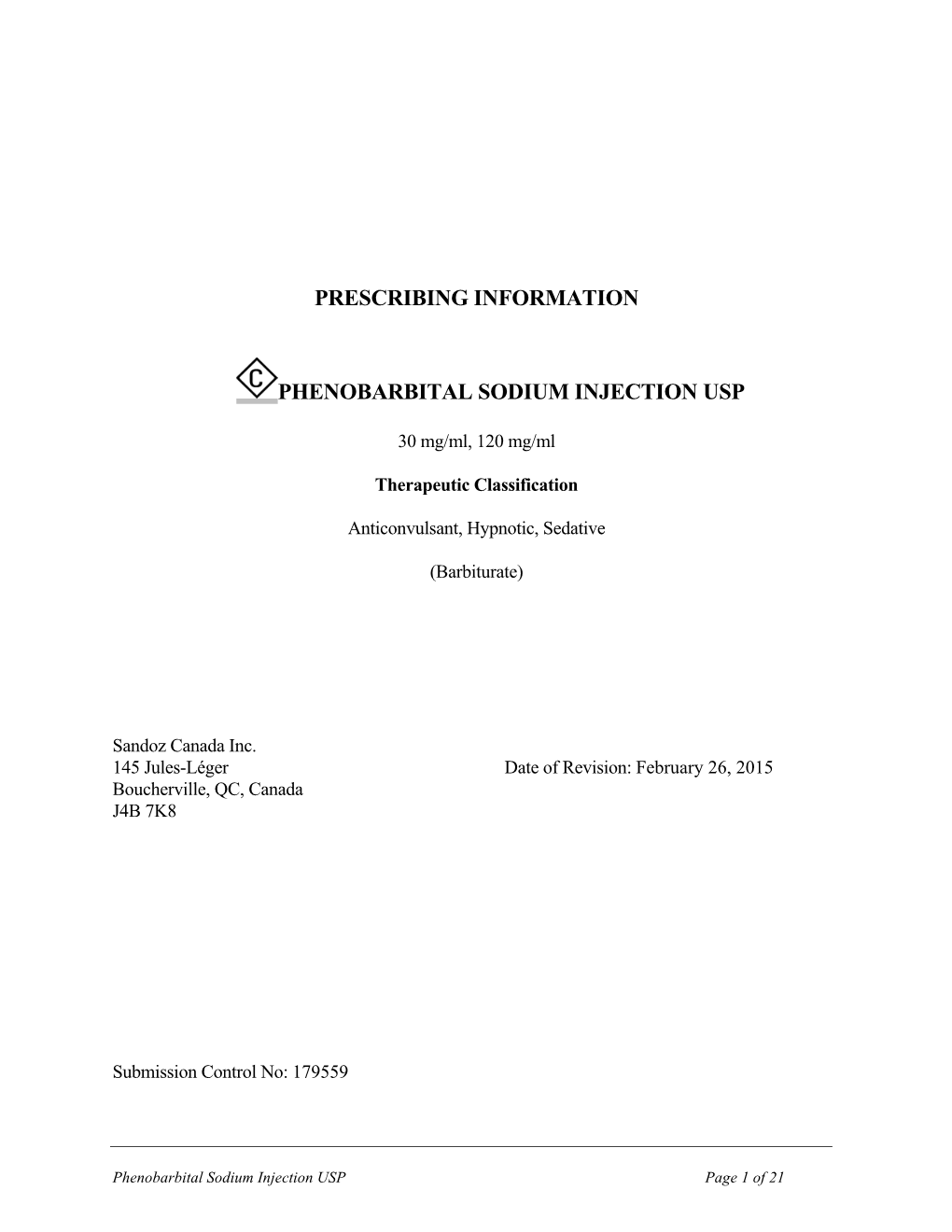 Prescribing Information Phenobarbital Sodium