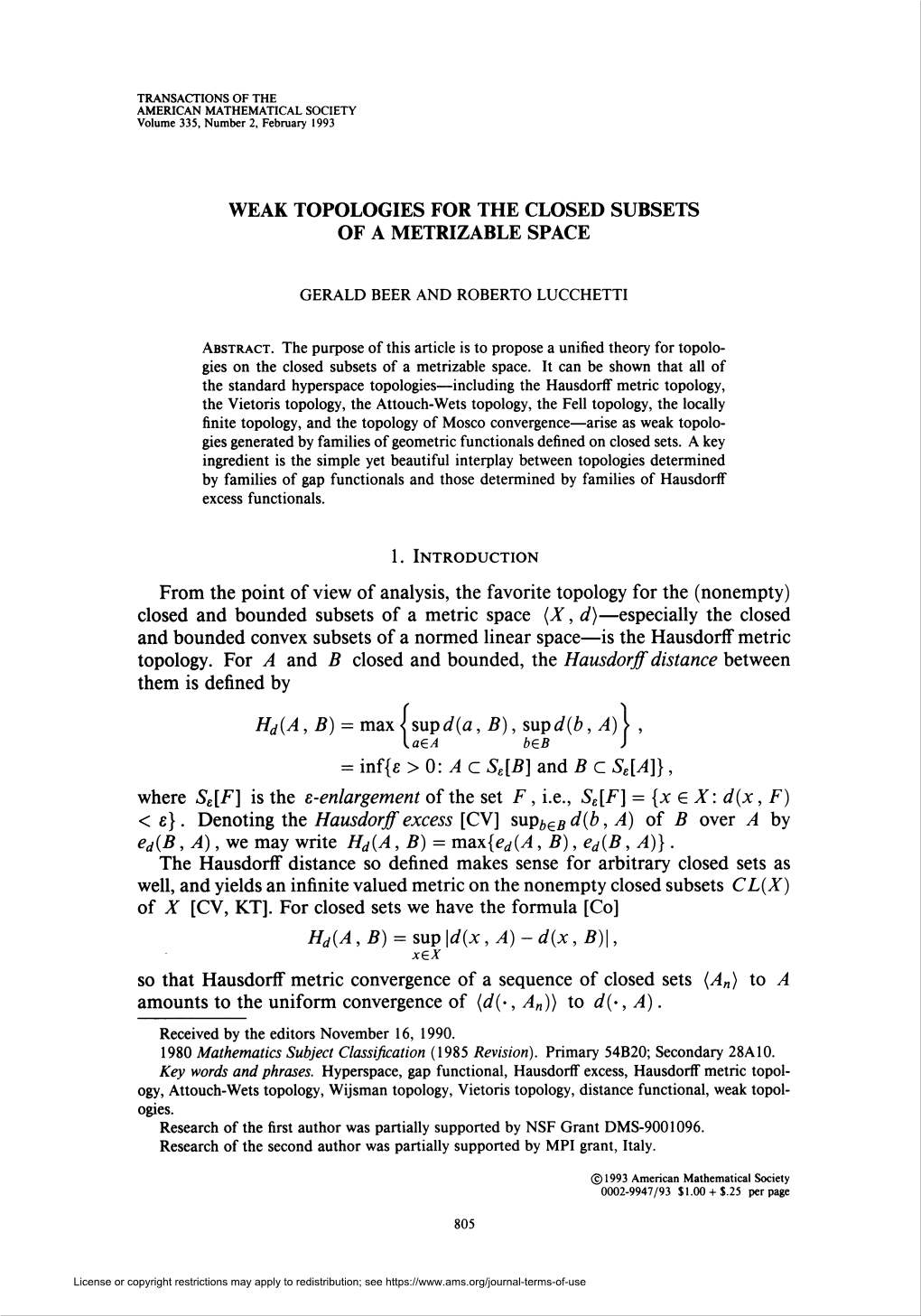 Weak Topologies for the Closed Subsets of a Metrizable Space