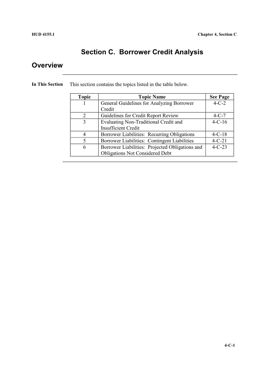 Section C. Borrower Credit Analysis Overview