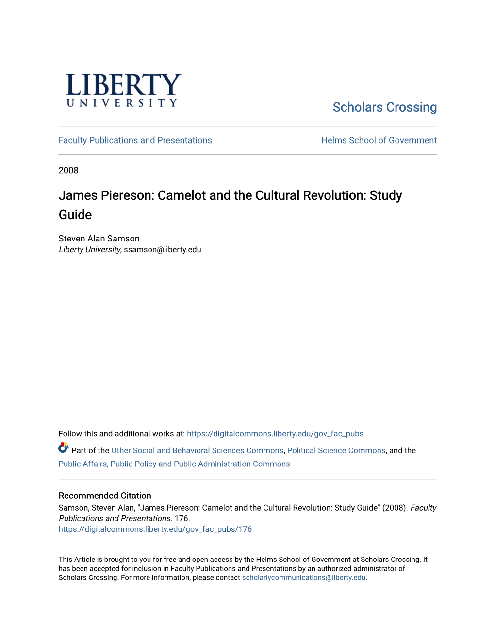 James Piereson: Camelot and the Cultural Revolution: Study Guide