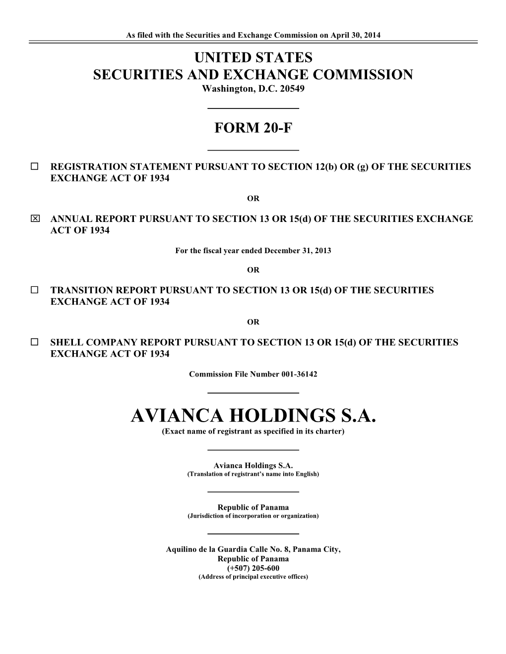 As Filed with the Securities and Exchange Commission on April 30, 2014