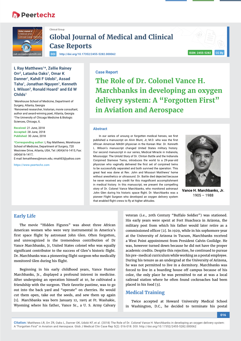 The Role of Dr. Colonel Vance H. Marchbanks in Developing an Oxygen Delivery System: a “Forgotten First” in Aviation and Aerospace