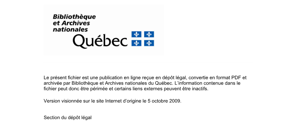 Tourisme Québec Newsletter — Summer 2009 Web Version>>>