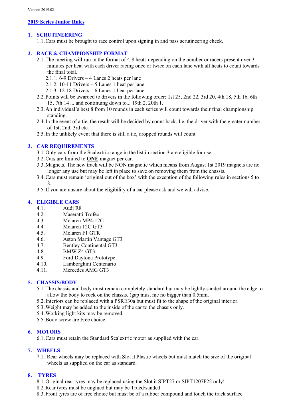 Junior Rules 2019 | Pendle Scalextric Club