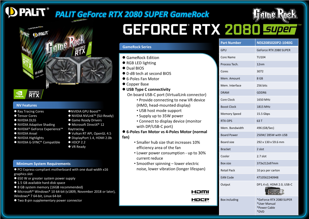 PALIT Geforce RTX 2080 SUPER Gamerock