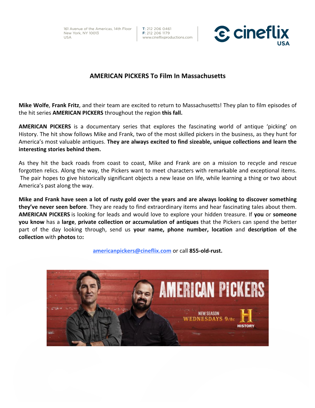 American Pickers Press Release