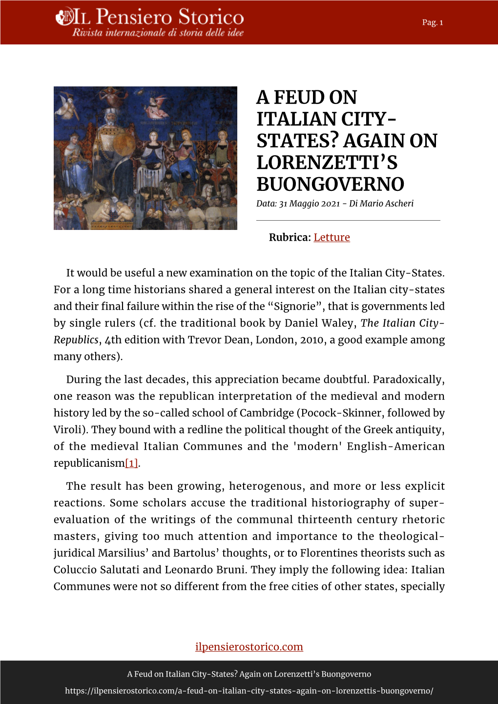 A Feud on Italian City- States? Again on Lorenzetti's