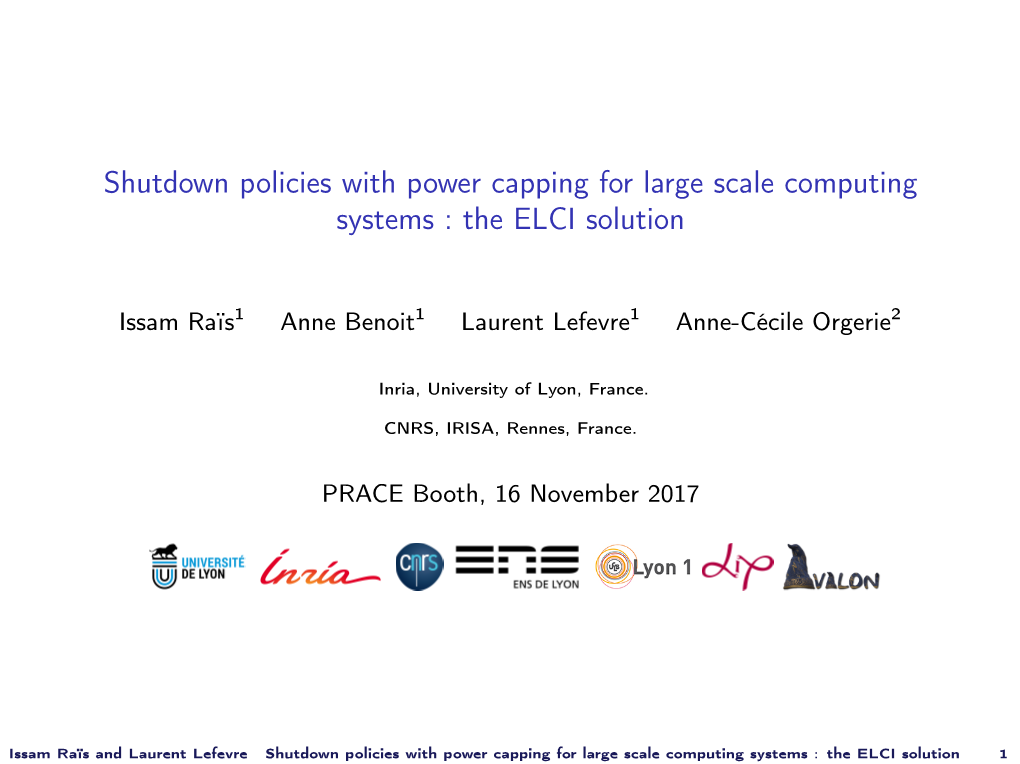 Shutdown Policies with Power Capping for Large Scale Computing Systems : the ELCI Solution