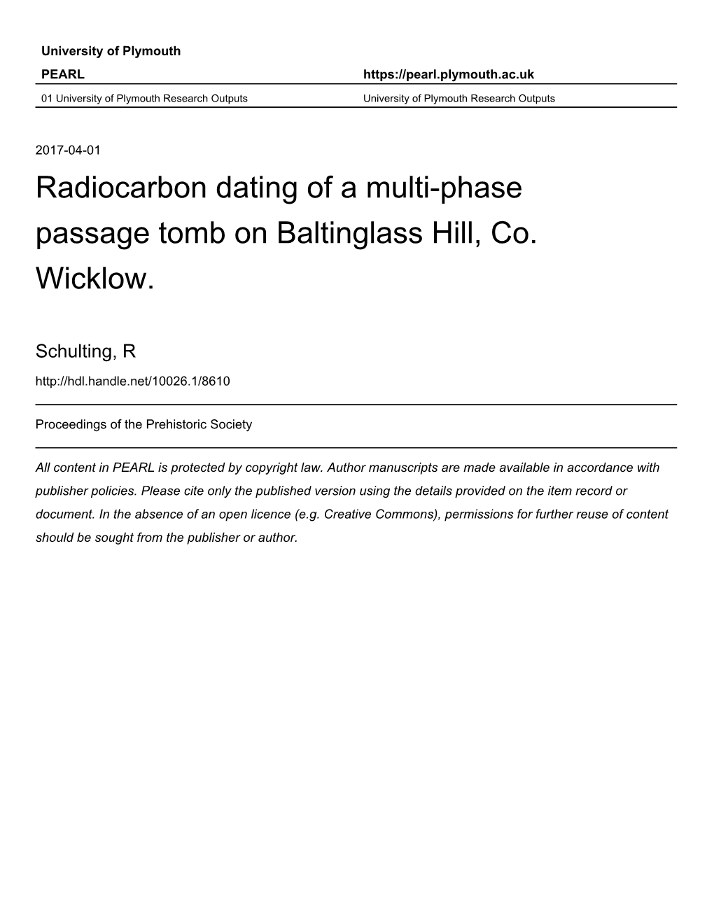 Radiocarbon Dating of a Multi-Phase Passage Tomb on Baltinglass Hill, Co