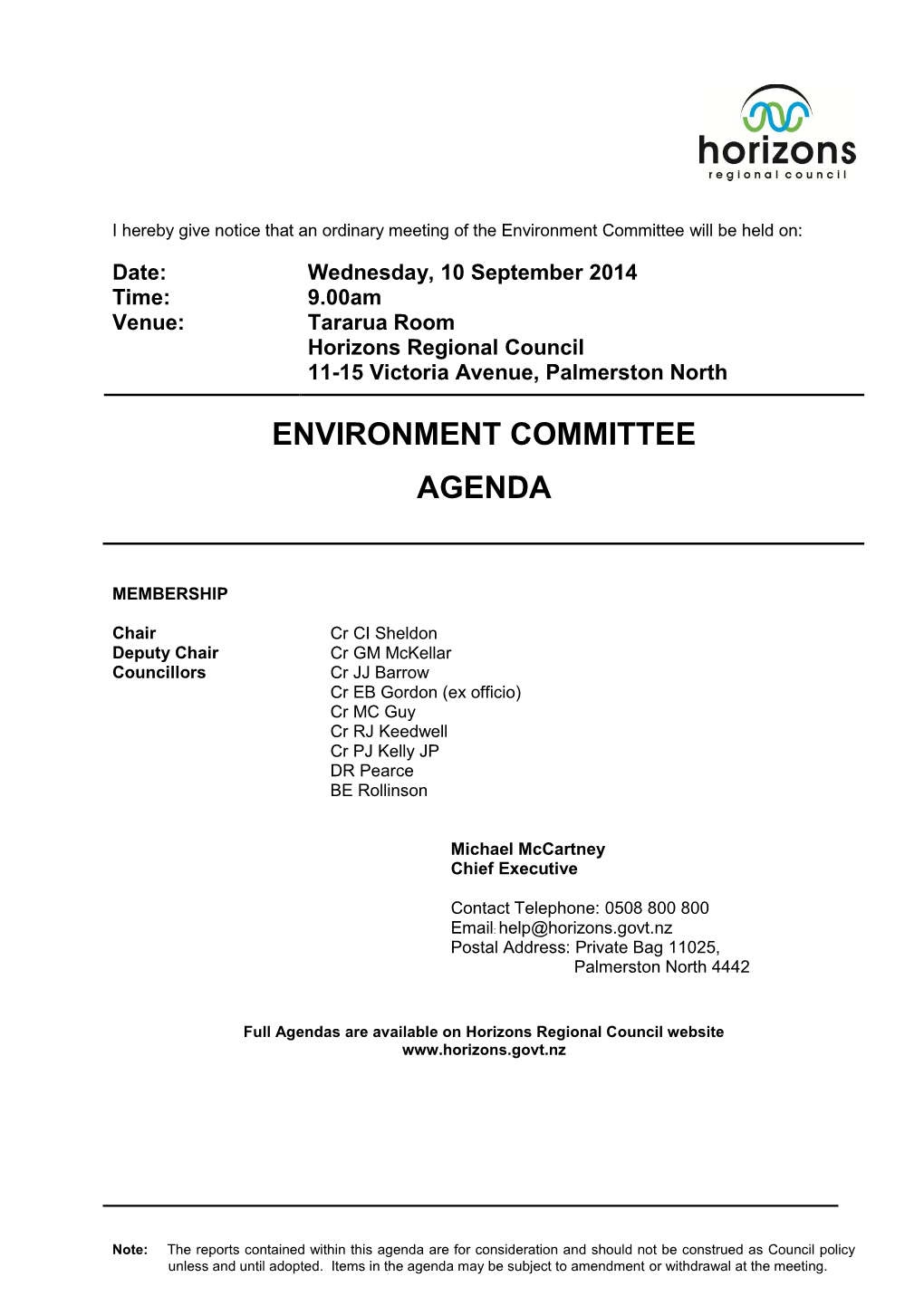 Agenda of Environment Committee