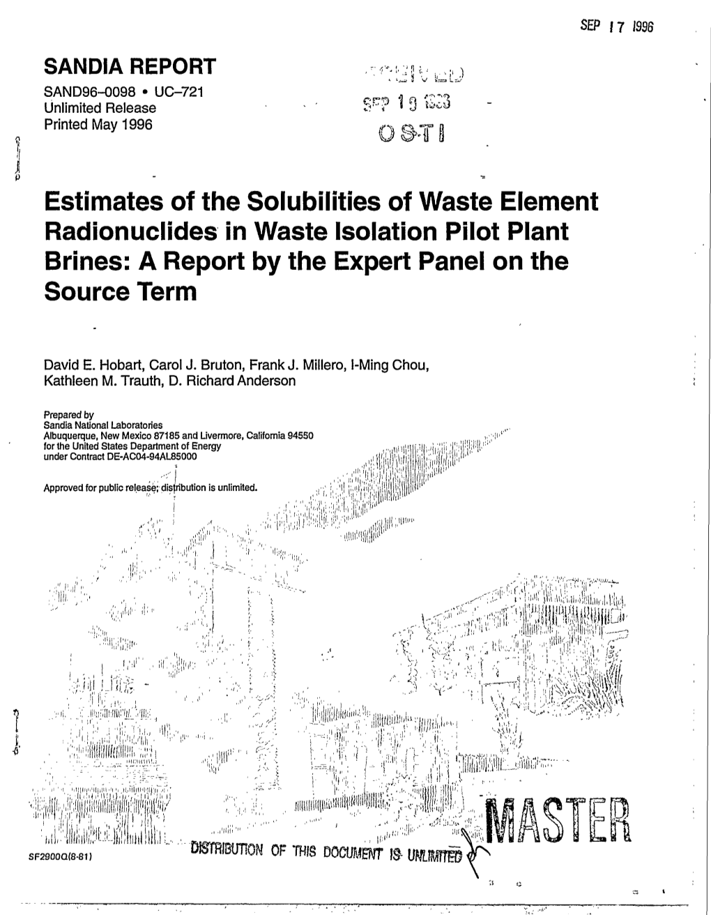 Estimates of the Solubilities of Waste Element Radionuclides in Waste Isolation Pilot Plant Brines: a Report by the Expert Panel on the Source Term