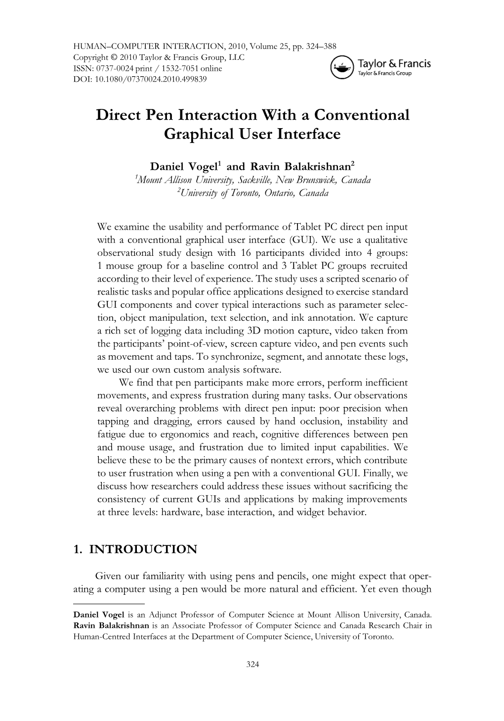 Direct Pen Interaction with a Conventional Graphical User Interface