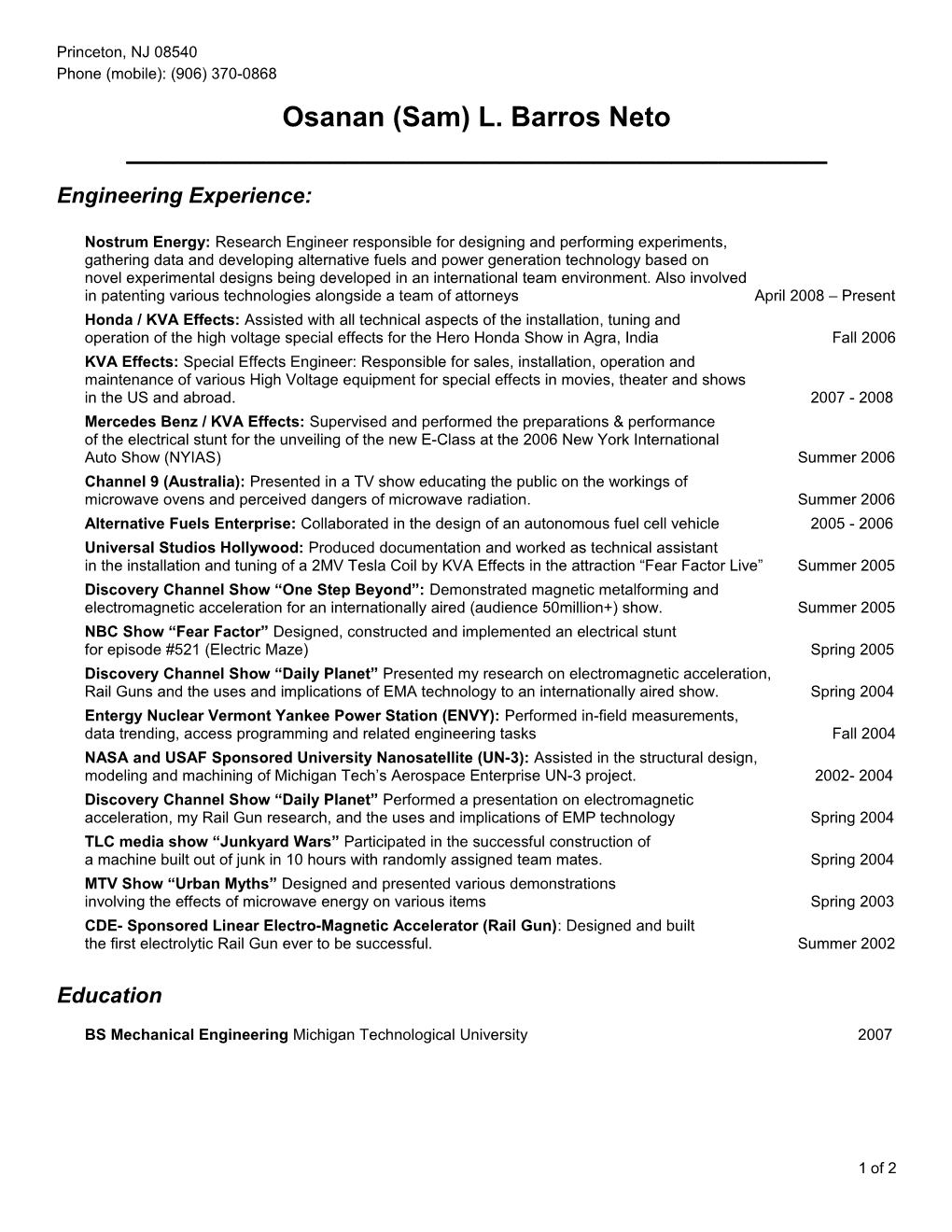 Engineering Experience