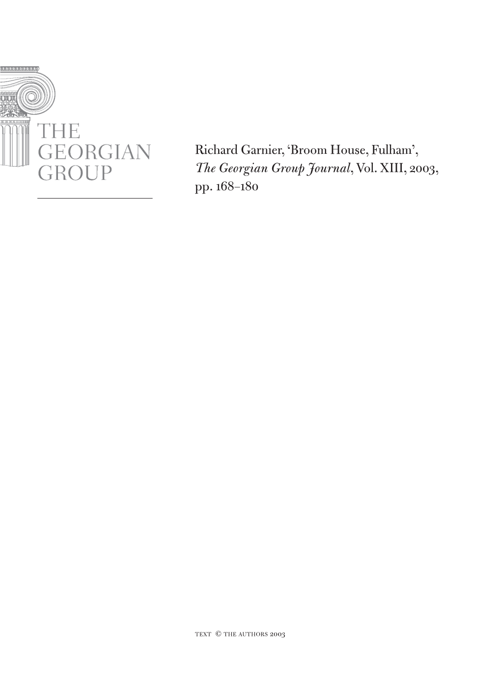 Richard Garnier, 'Broom House, Fulham', the Georgian Group