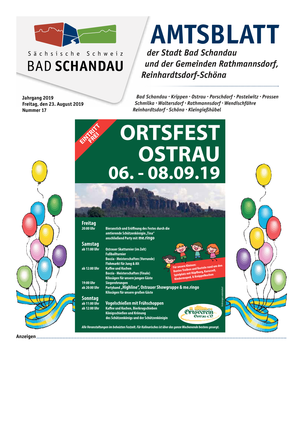 Amtsblatt Der Stadt Bad Schandau Und Der Gemeinden Rathmannsdorf, Reinhardtsdorf-Schöna