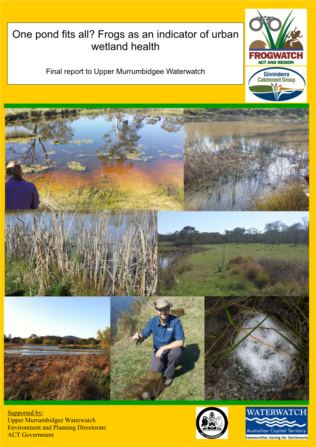 One Pond Fits All? Frogs As an Indicator of Urban Wetland Health. Final Report to Upper Murrumbidgee Waterwatch