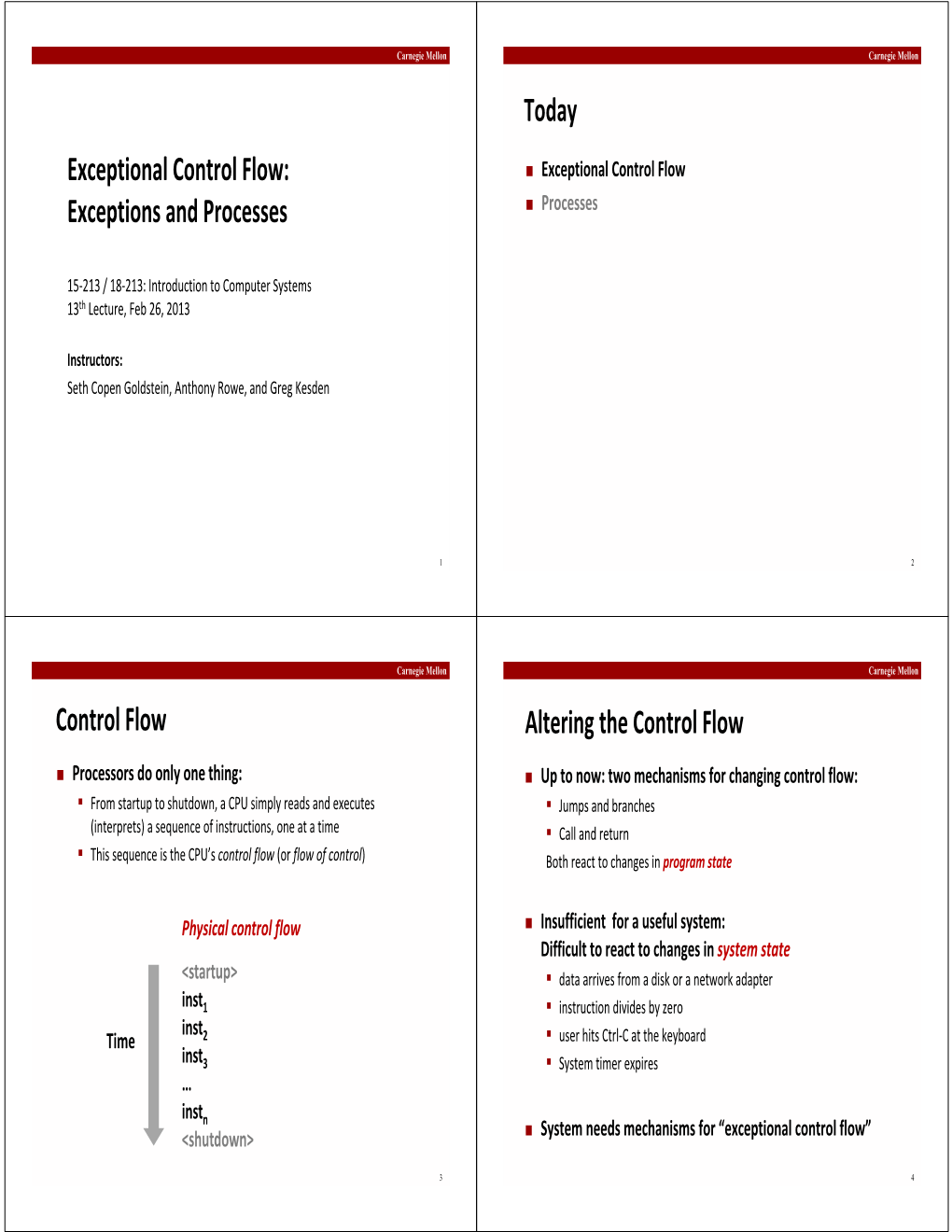 Exceptional Control Flow:  Exceptional Control Flow Exceptions and Processes  Processes