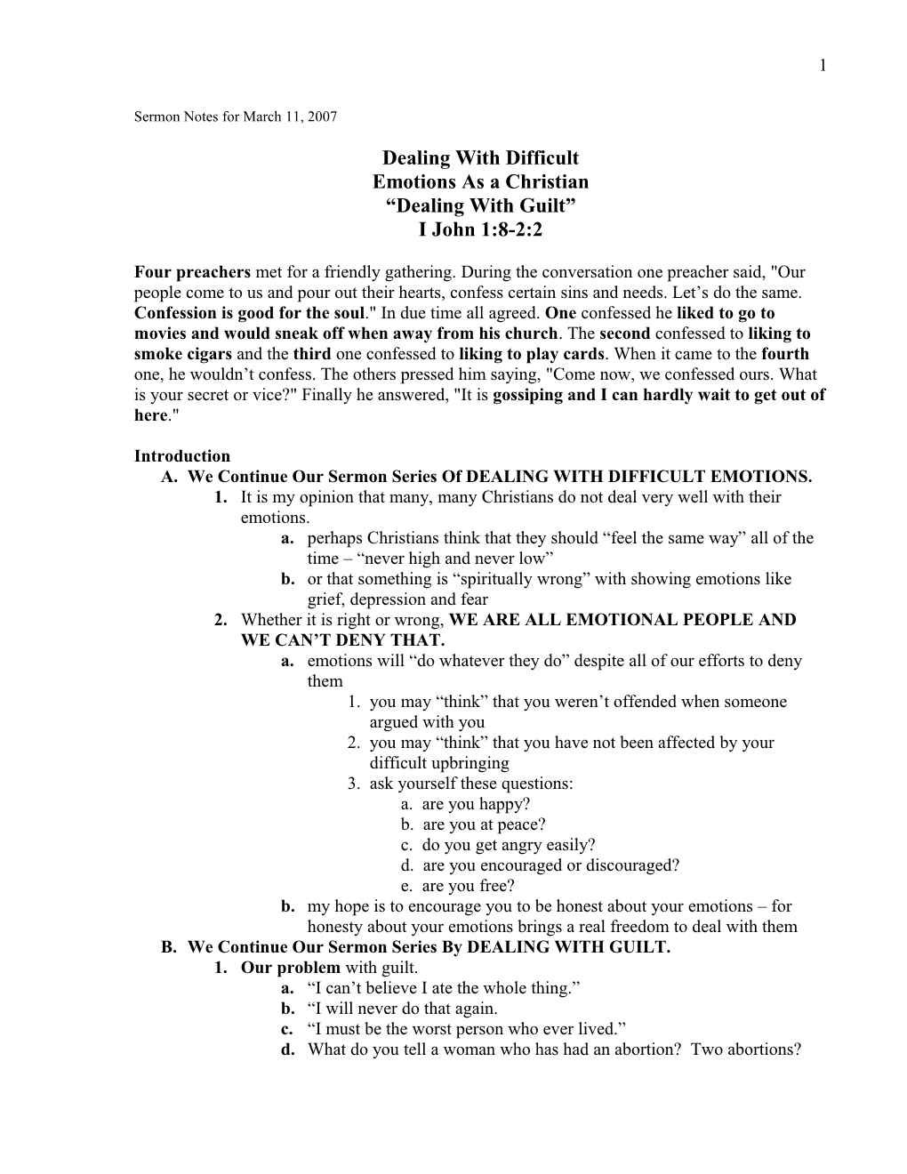 Sermon Notes for March 11, 2007