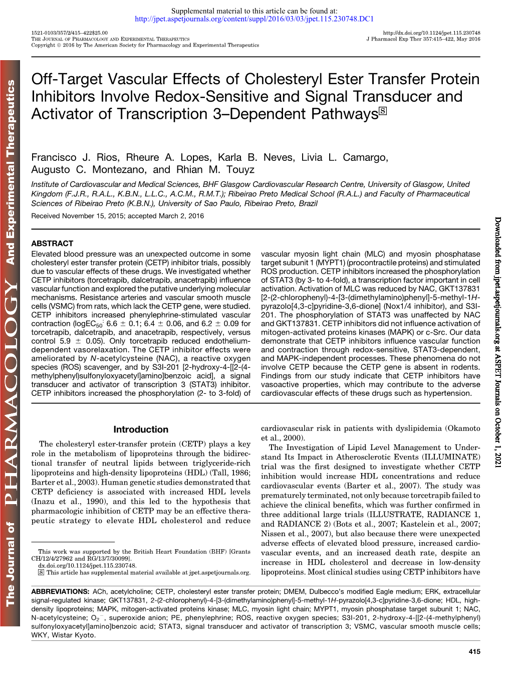 Off-Target Vascular Effects of Cholesteryl Ester Transfer Protein