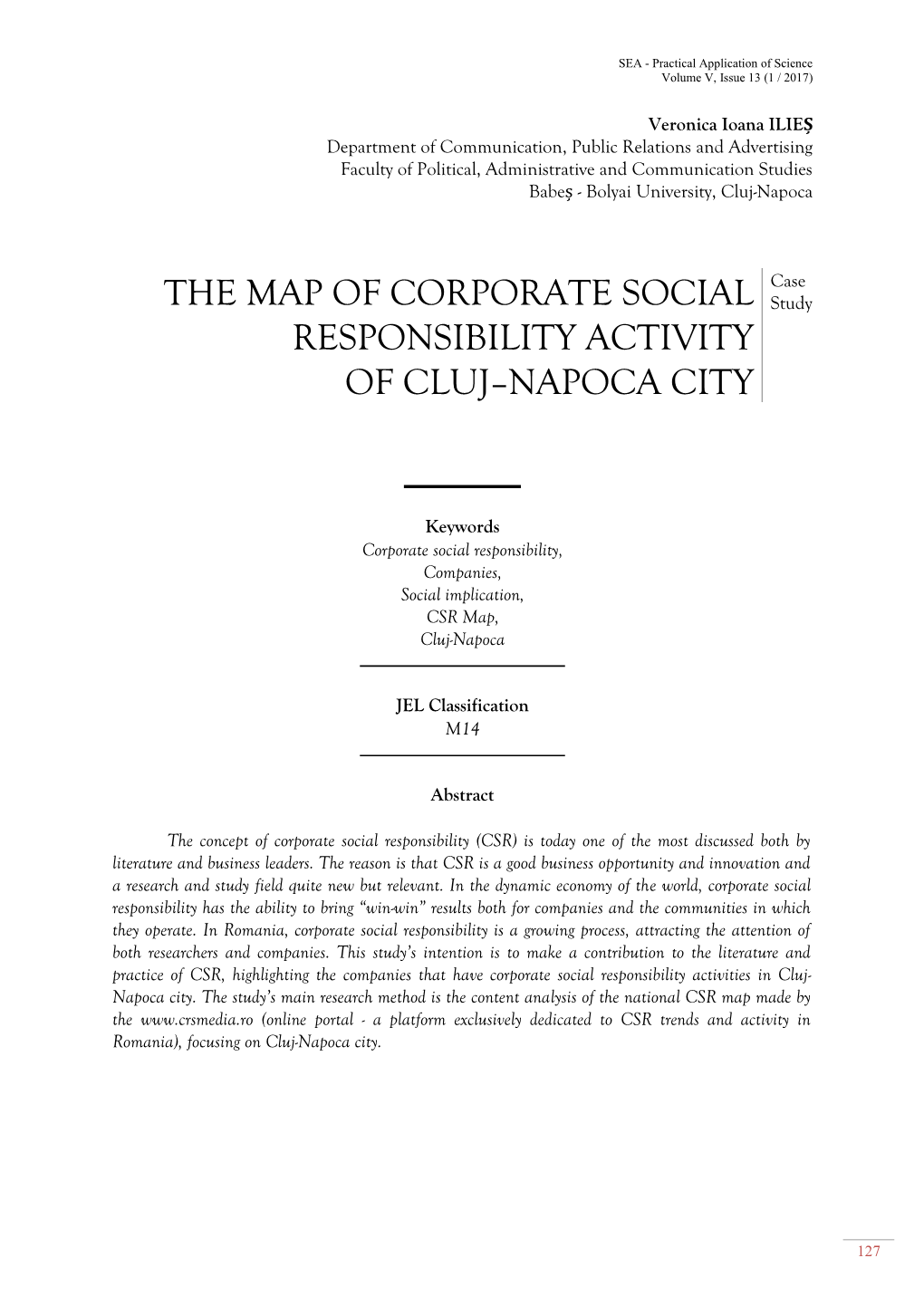 The Map of Corporate Social Responsibility Activity Of