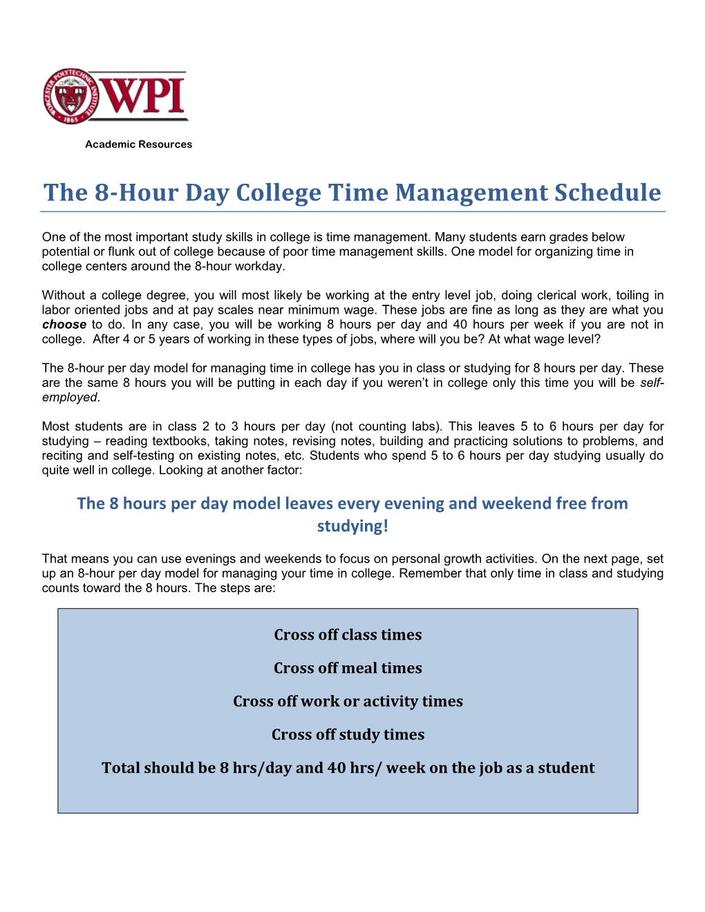 The 8-Hour Day College Time Management Schedule