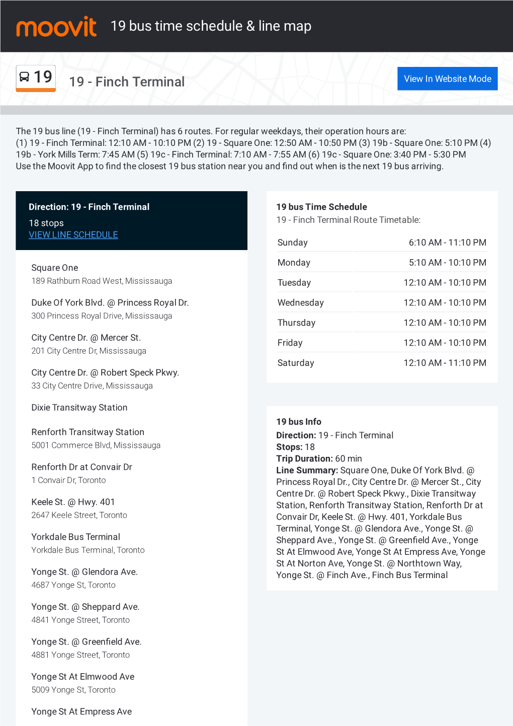 19 Bus Time Schedule & Line Route