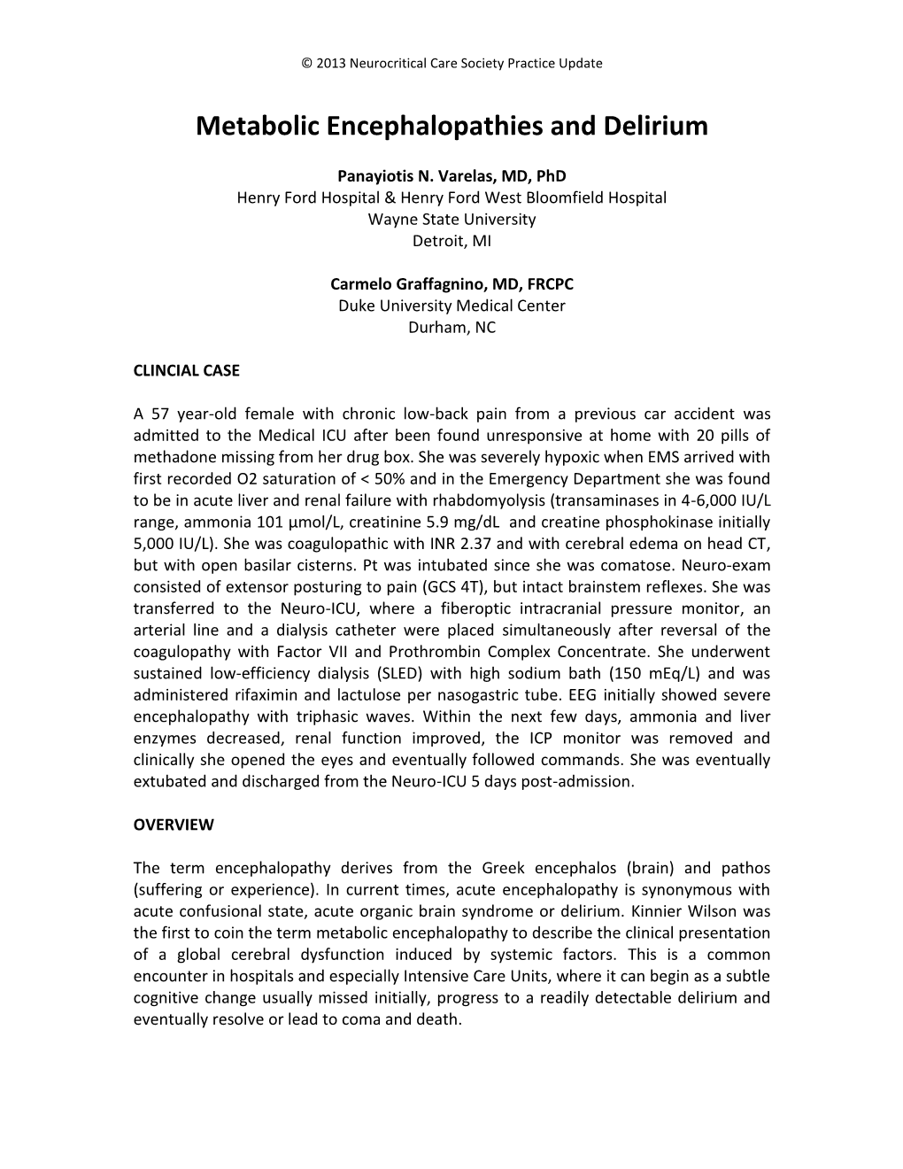 Toxic and Metabolic Encephalopathies