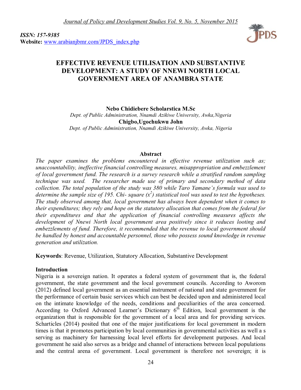 A Study of Nnewi North Local Government Area of Anambra State