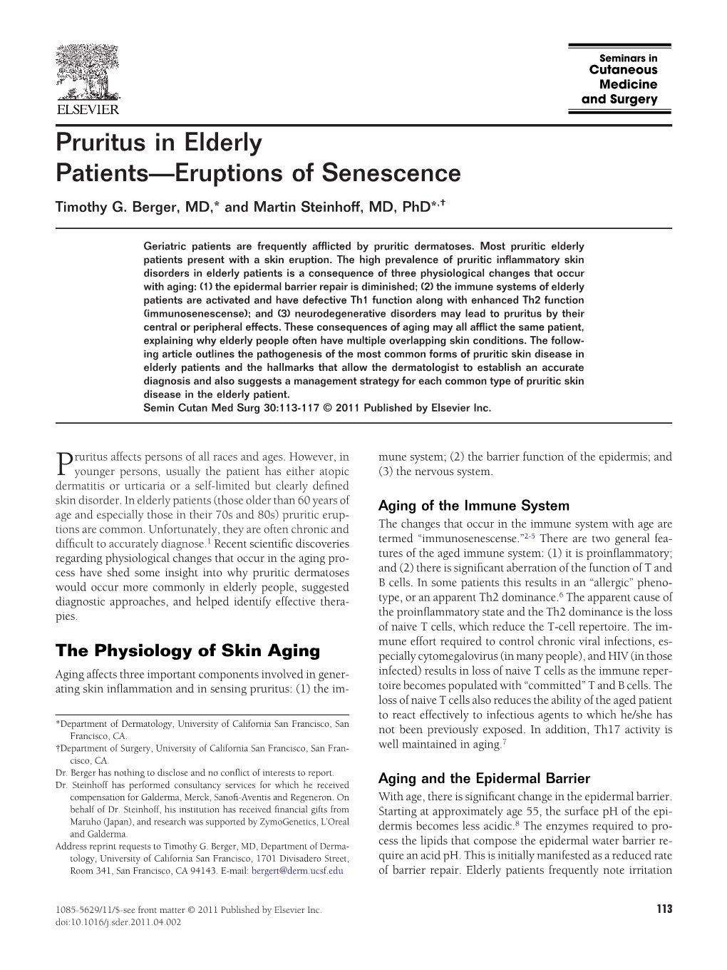 Pruritus in Elderly Patients—Eruptions of Senescence Timothy G