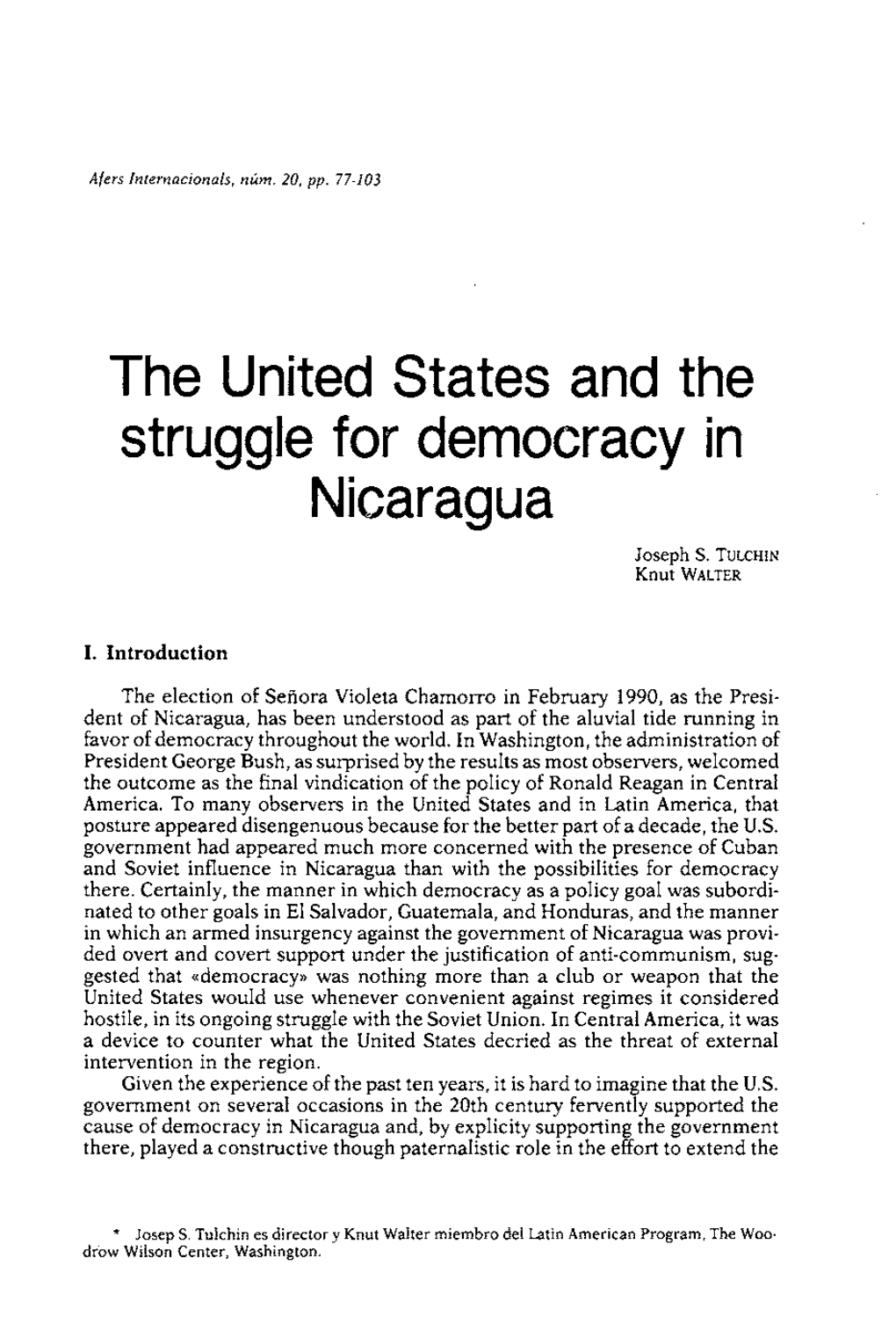 The United States and the Struggle for Democracy in Nicaragua Joseph S