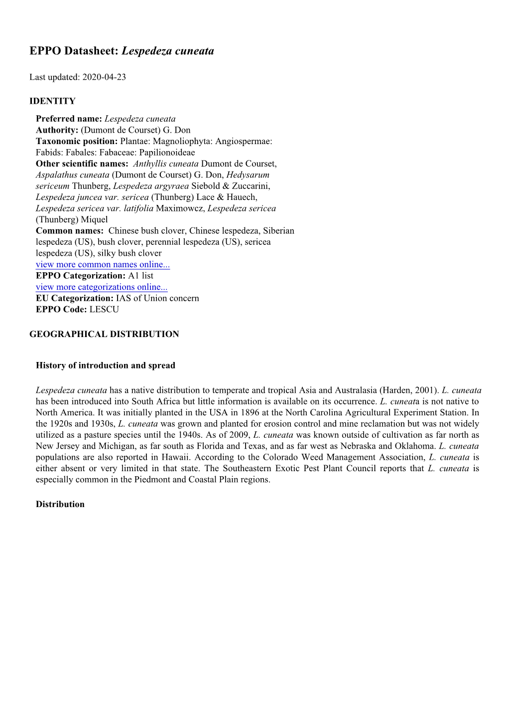 EPPO Datasheet: Lespedeza Cuneata