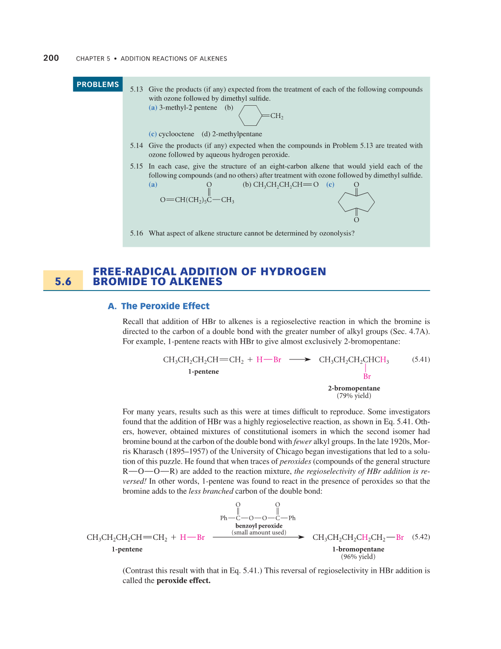 5.6 Free-Radical Addition of Hydrogen Bromide to Alkenes 201