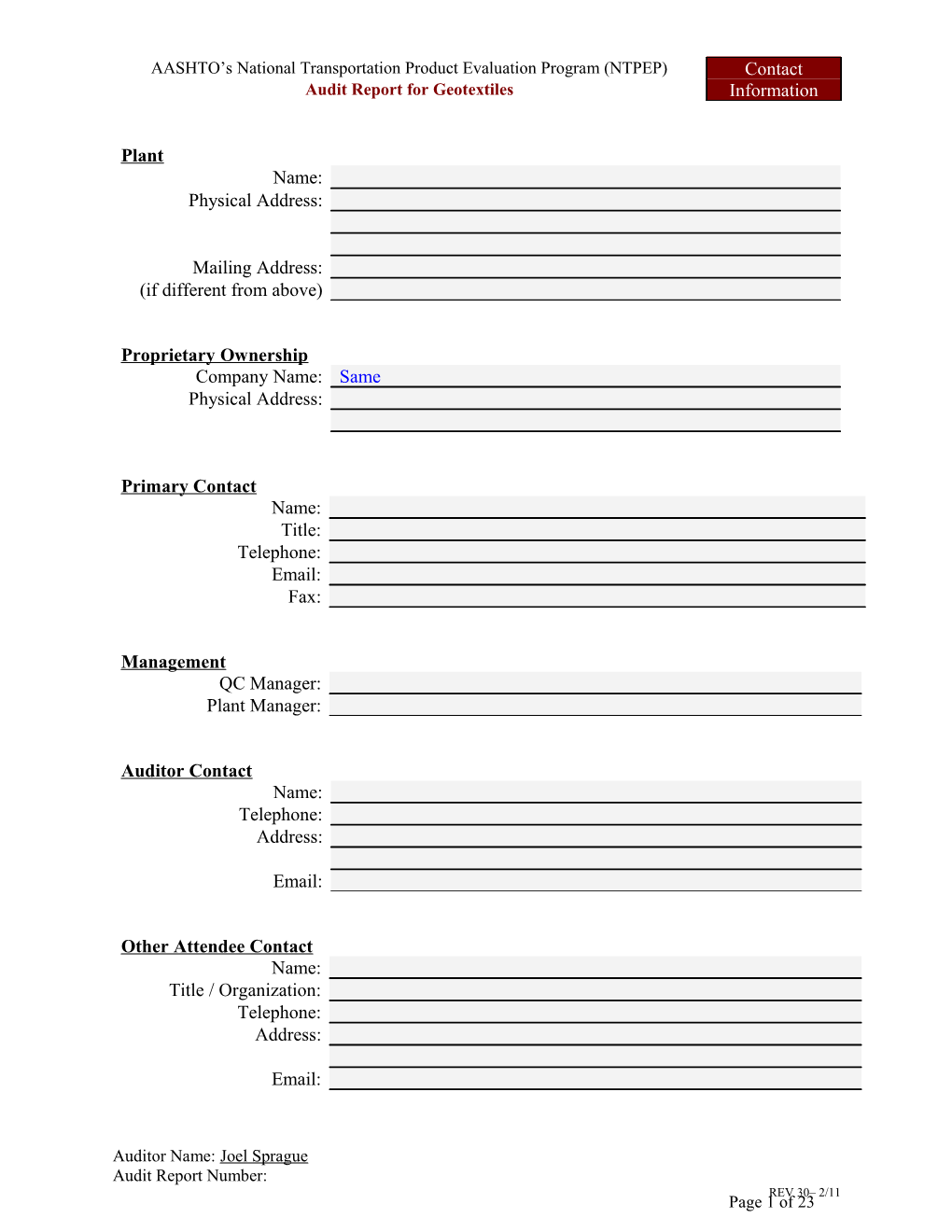 Evaluation Program for Geotextiles