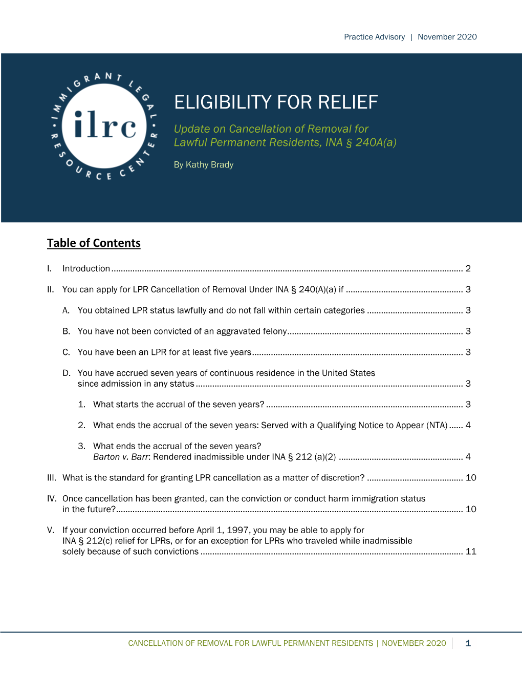 Eligibility for Relief: Cancellation of Removal for Permanent Residents