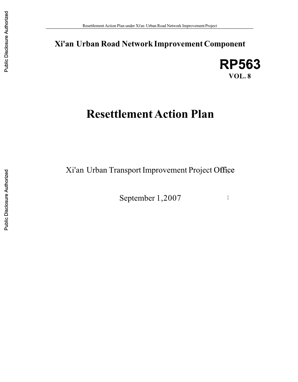 Resettlement Action Plan Under Xi'an Urban Road Network Improvement Project