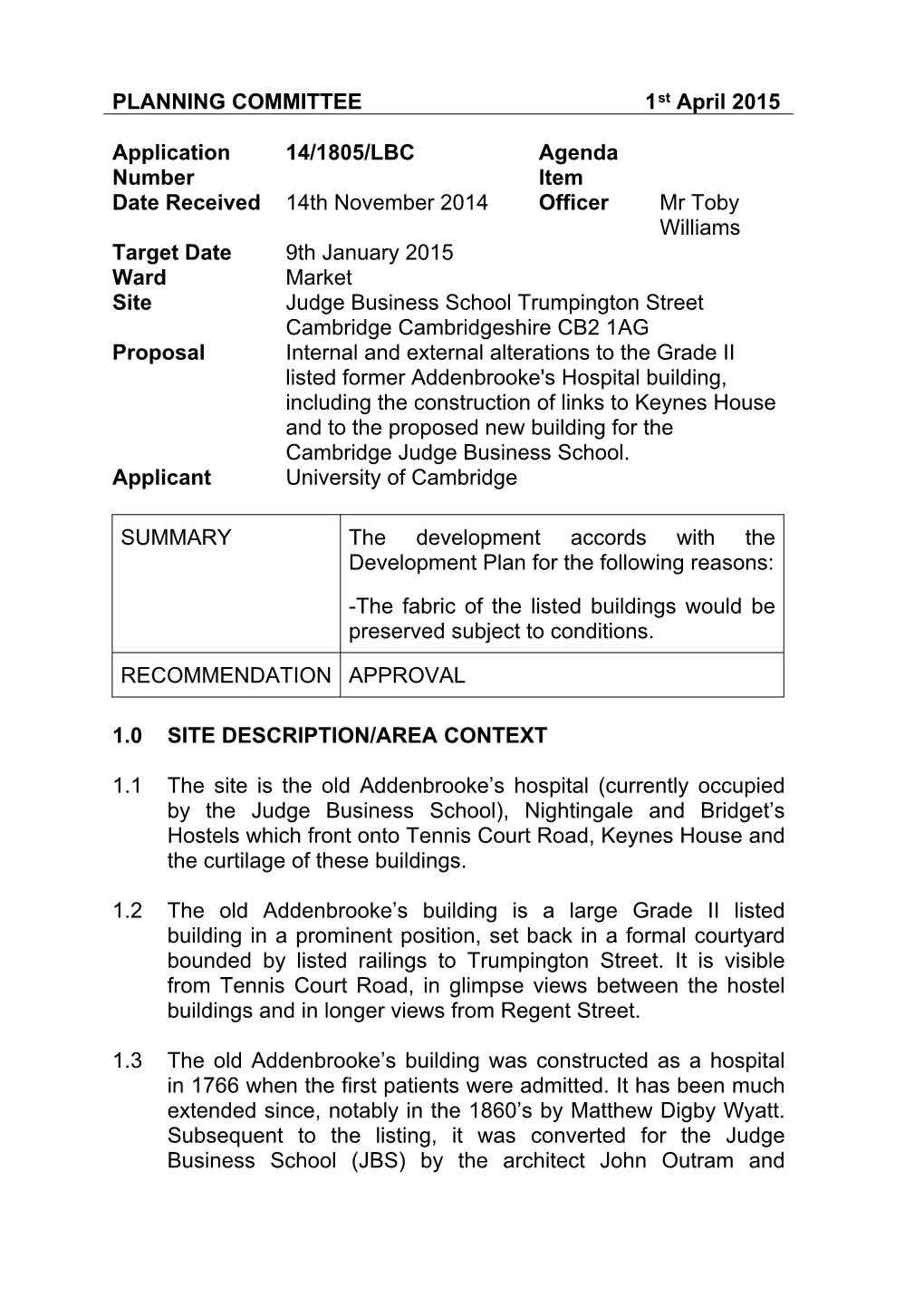 PLANNING COMMITTEE 1St April 2015