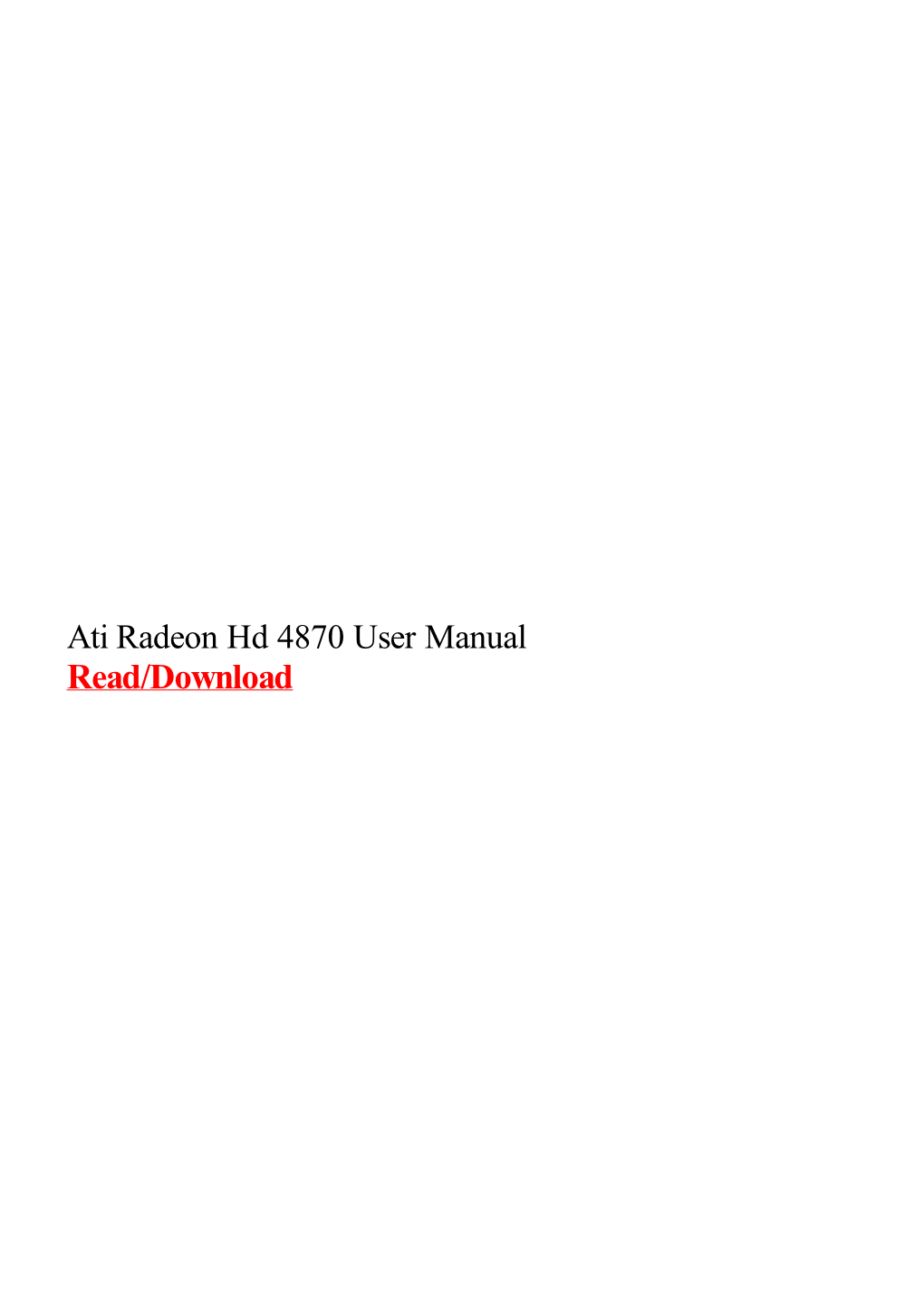 Ati Radeon Hd 4870 User Manual