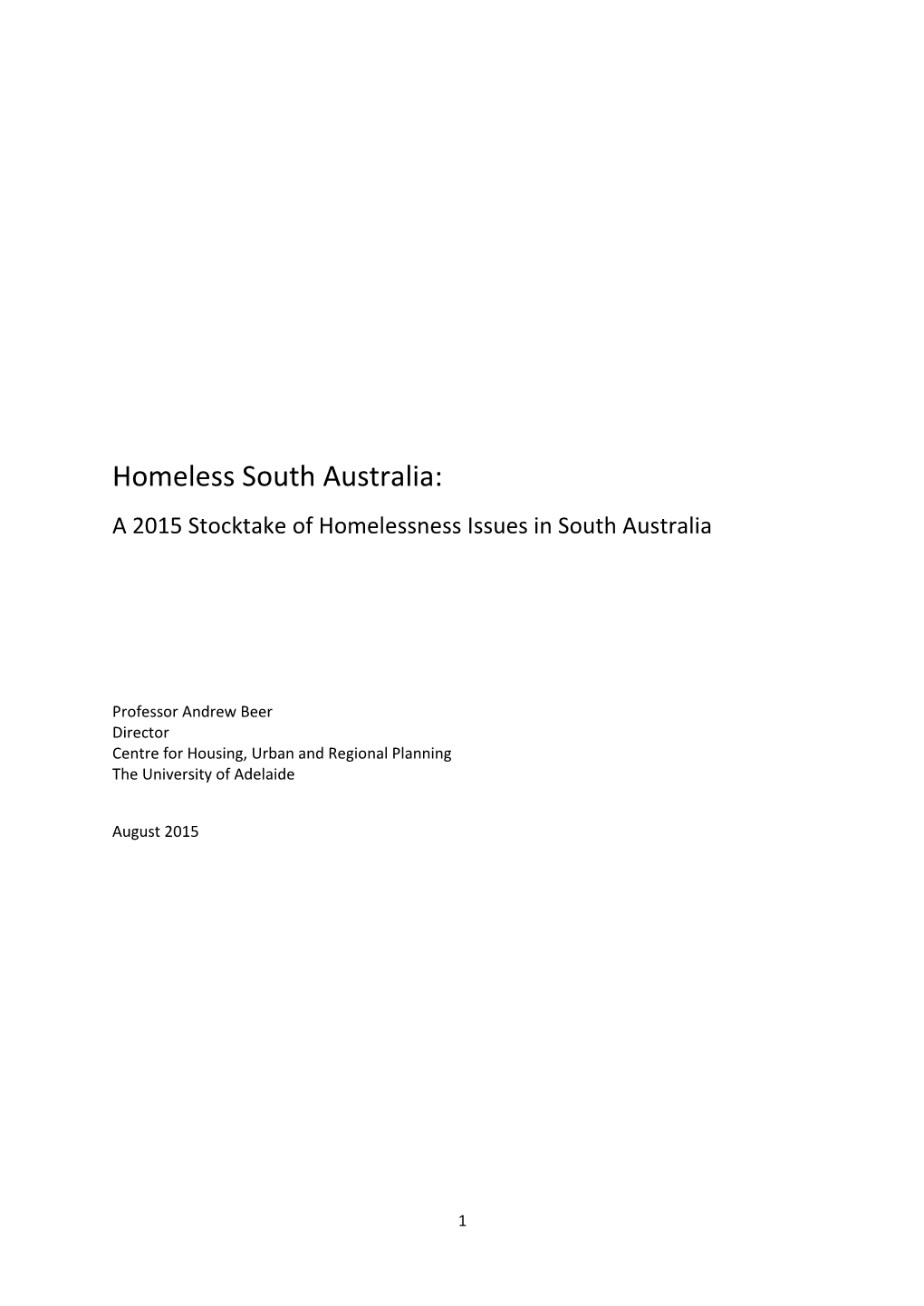 A 2015 Stocktake of Homelessness Issues in South Australia