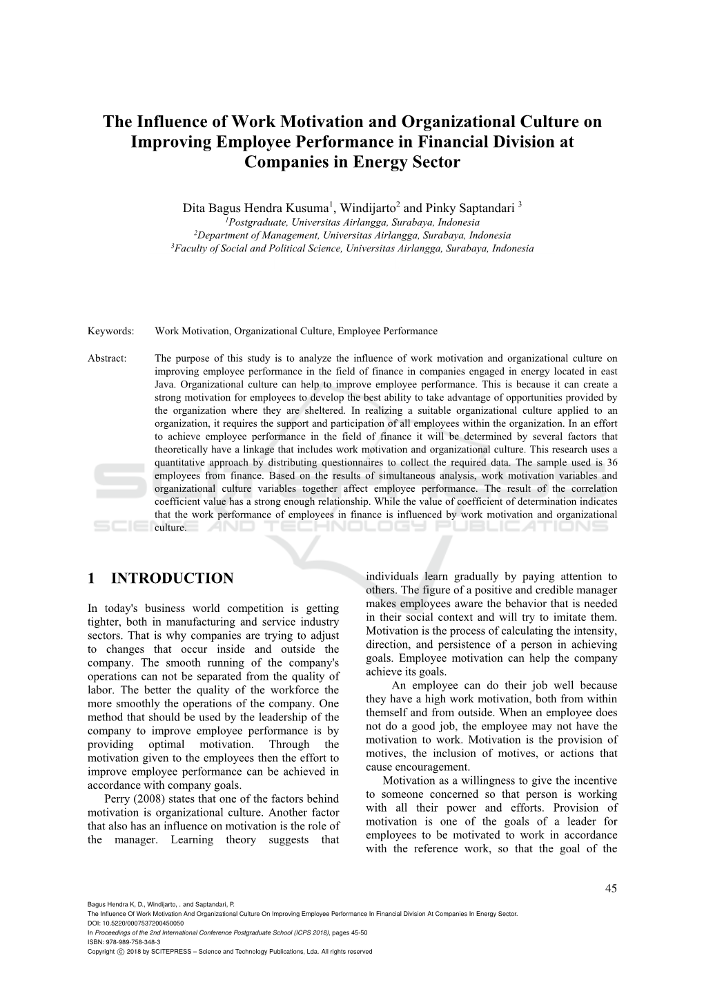 The Influence of Work Motivation and Organizational Culture on Improving Employee Performance in Financial Division at Companies in Energy Sector