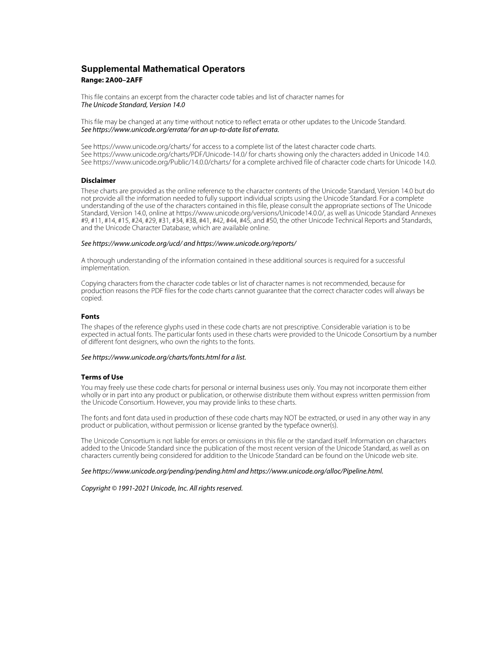 Supplemental Mathematical Operators Range: 2A00–2AFF