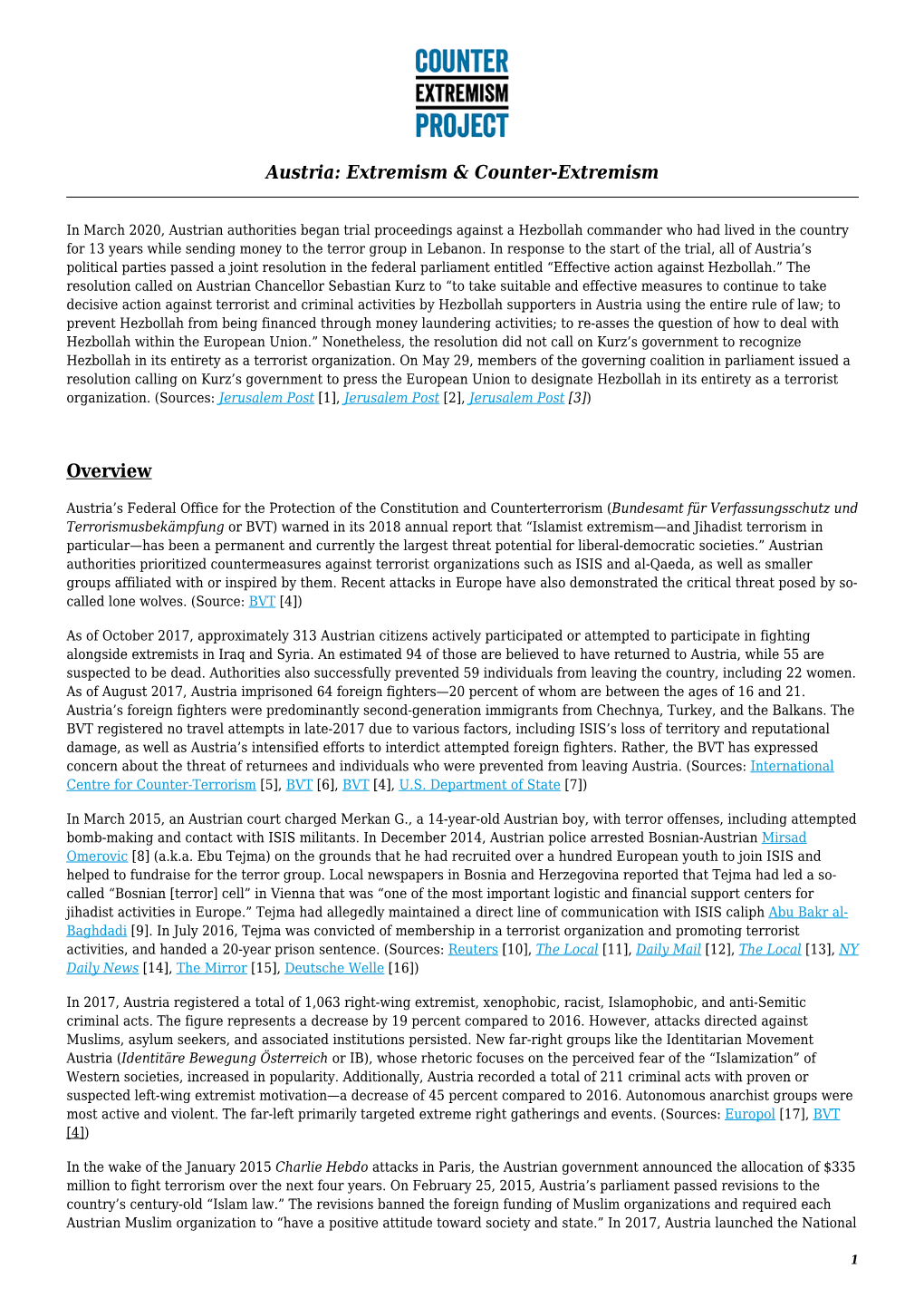 Austria: Extremism & Counter-Extremism