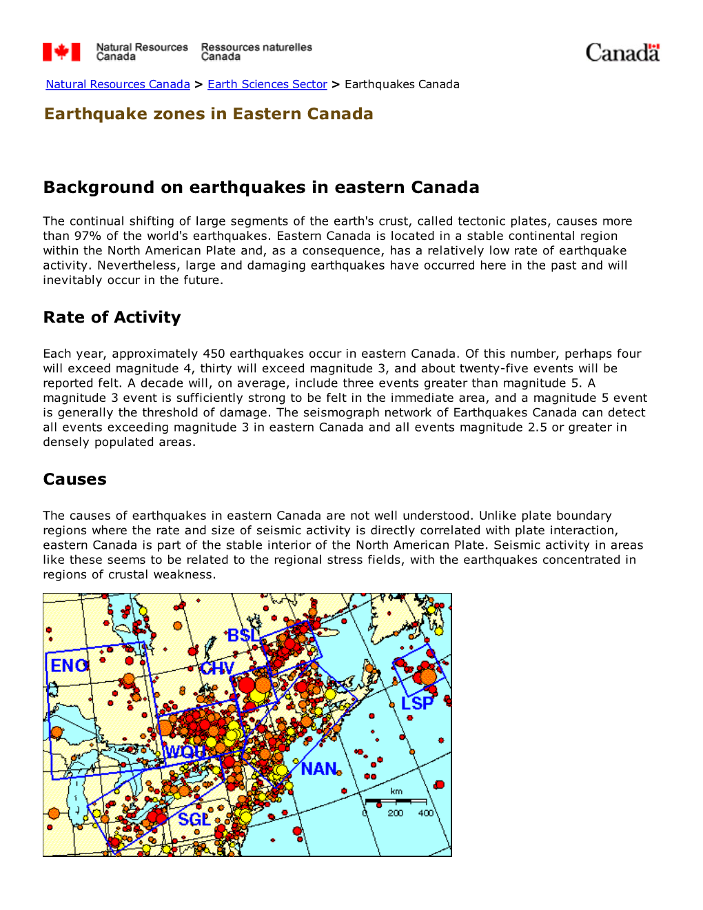 Background on Earthquakes in Eastern Canada